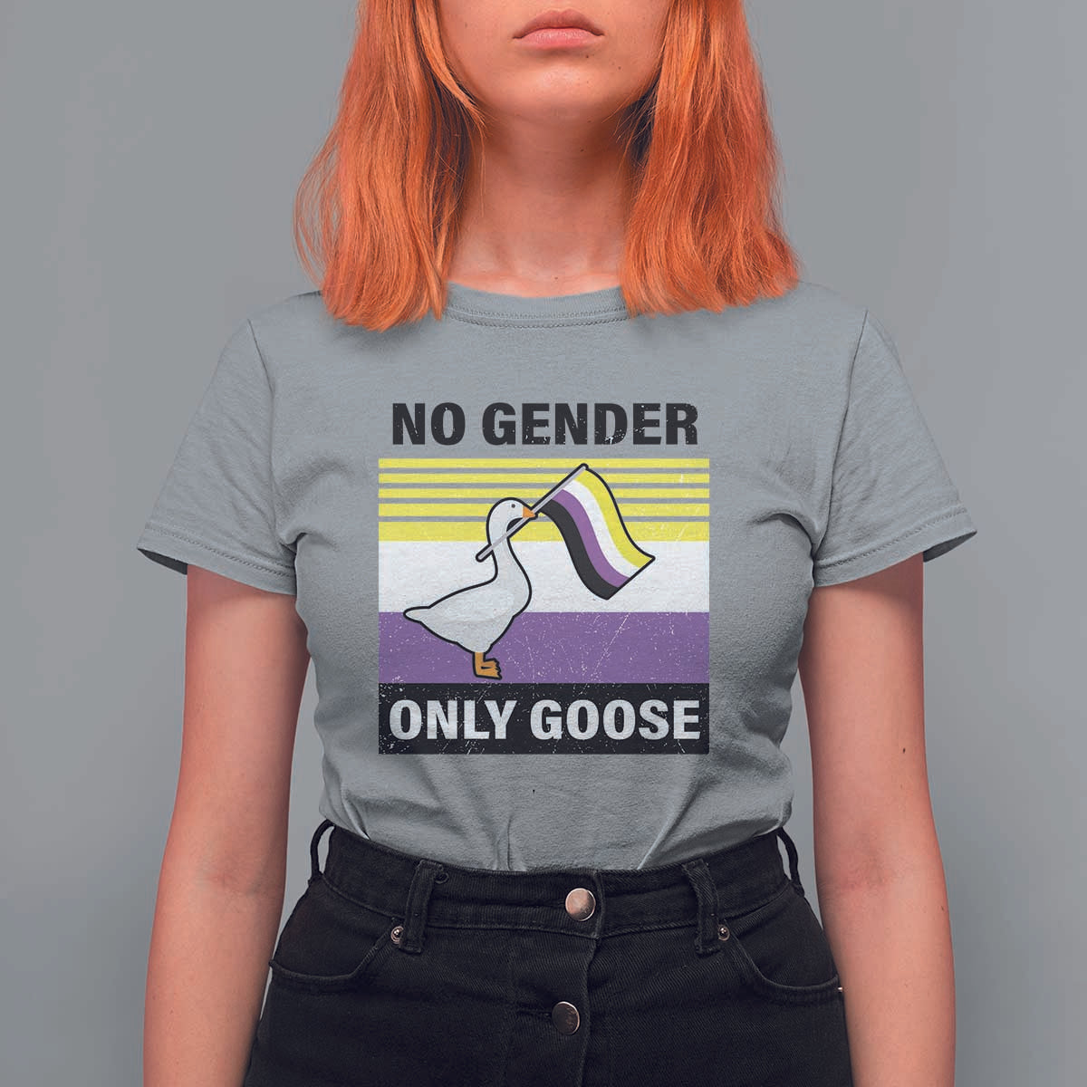 Funny Non Binary T Shirt For Women No Gender Only Goose LGBTQ Enby Flag - Wonder Print Shop