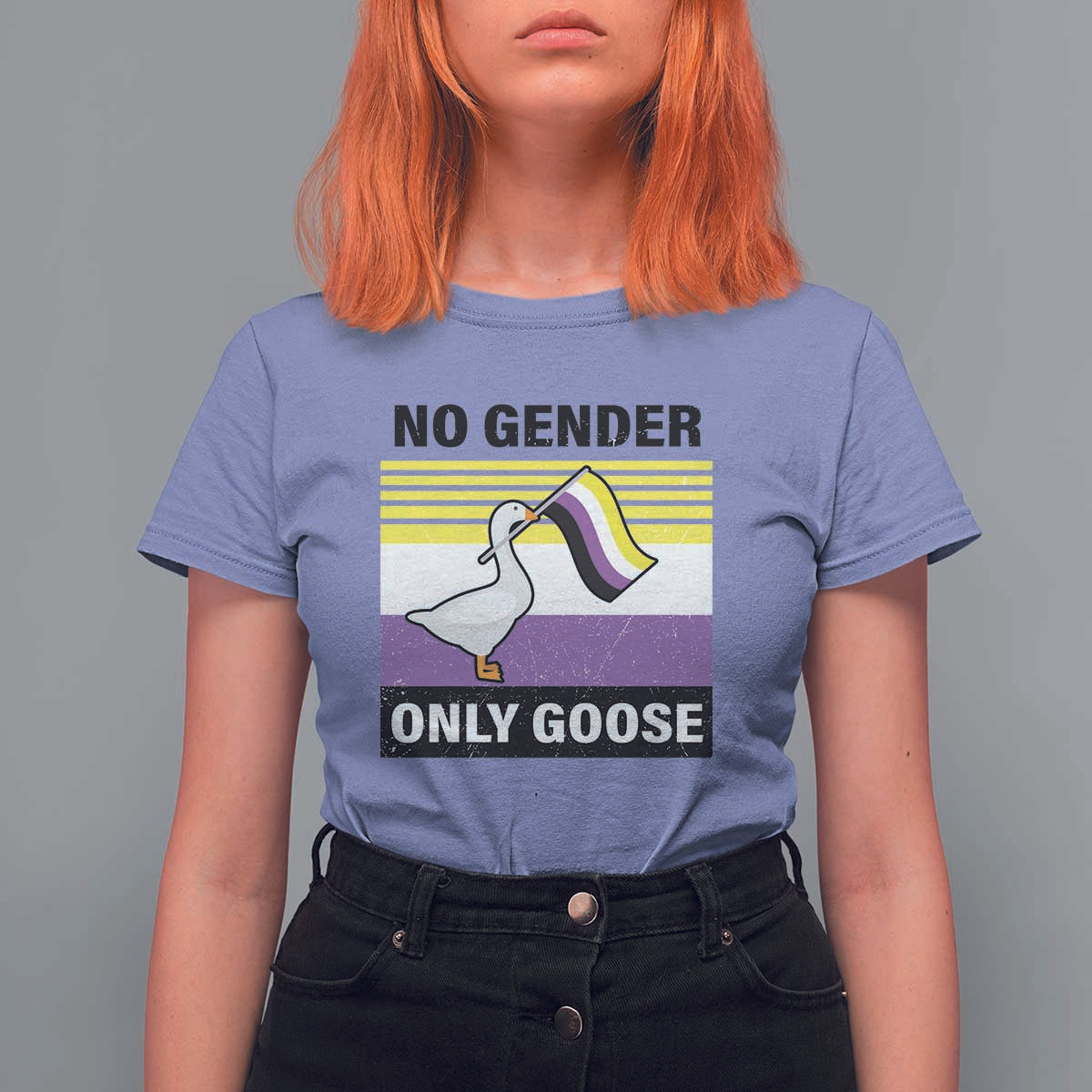 Funny Non Binary T Shirt For Women No Gender Only Goose LGBTQ Enby Flag - Wonder Print Shop