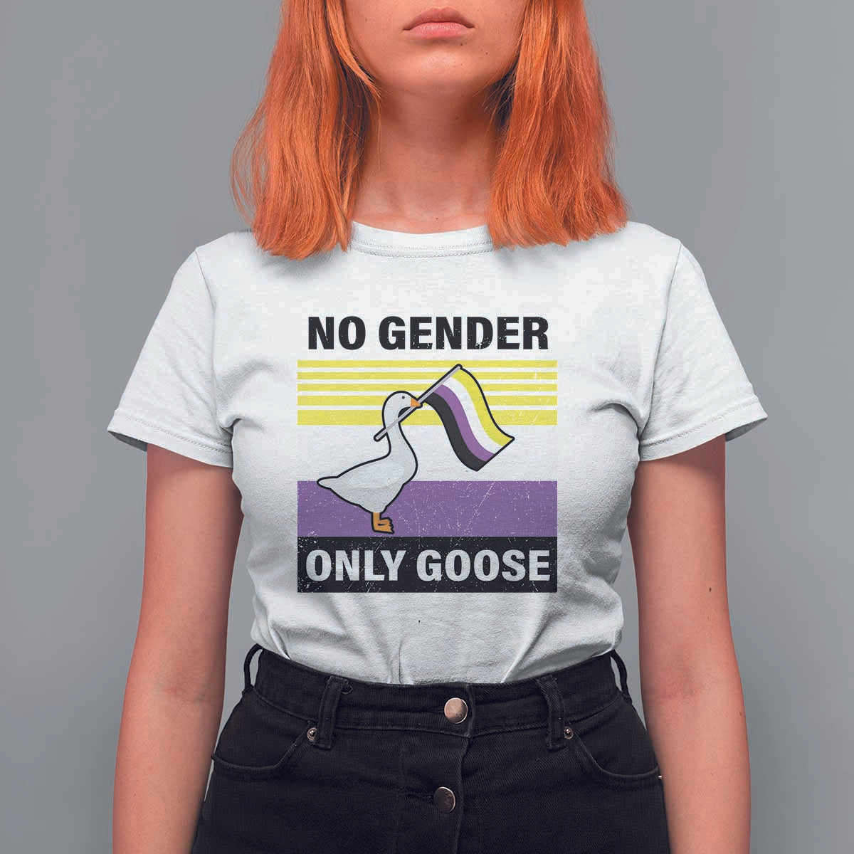 Funny Non Binary T Shirt For Women No Gender Only Goose LGBTQ Enby Flag - Wonder Print Shop