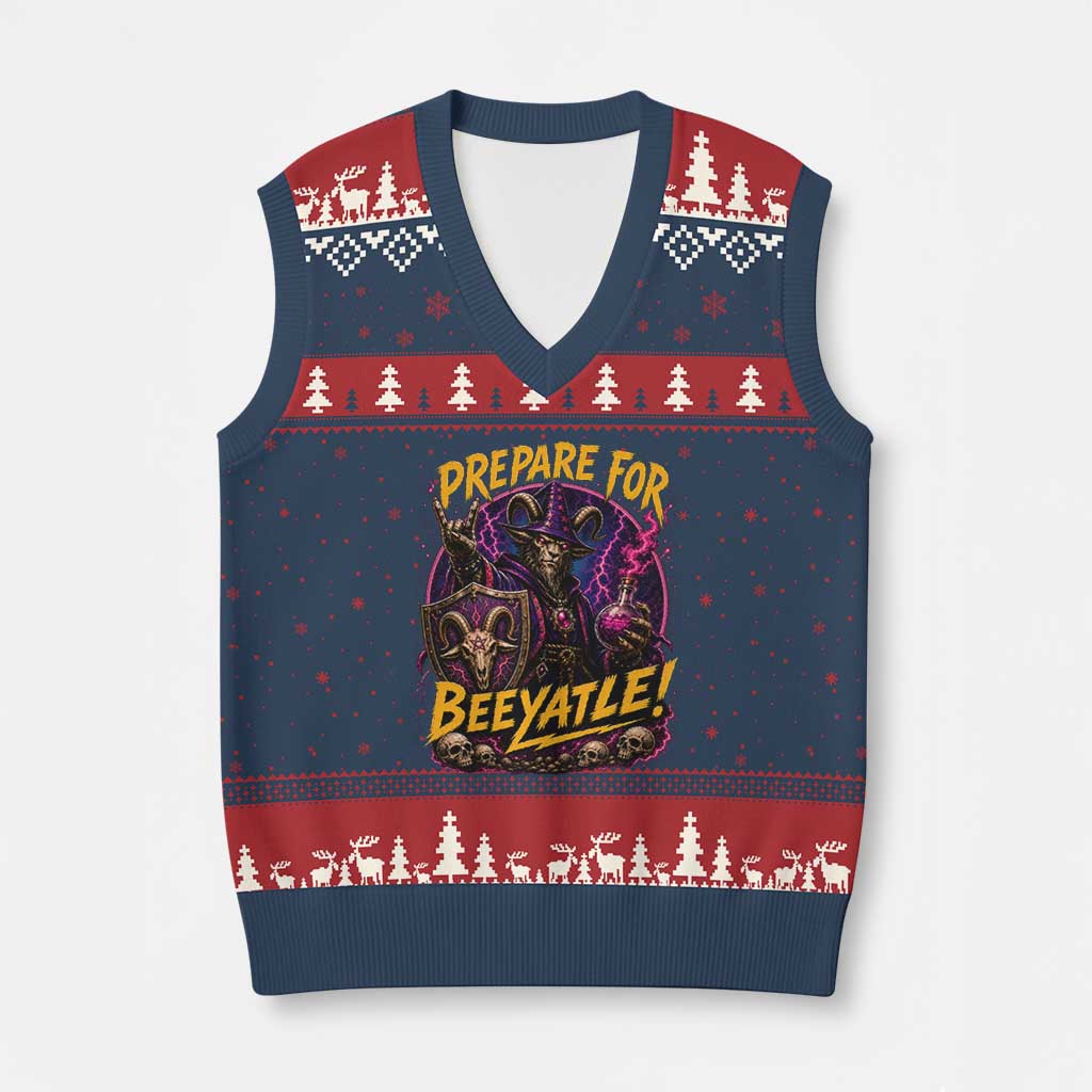 Prepare For Beeyatle V-Neck Knit Sweater Vest Funny Goat Wizard LitRPG Lover