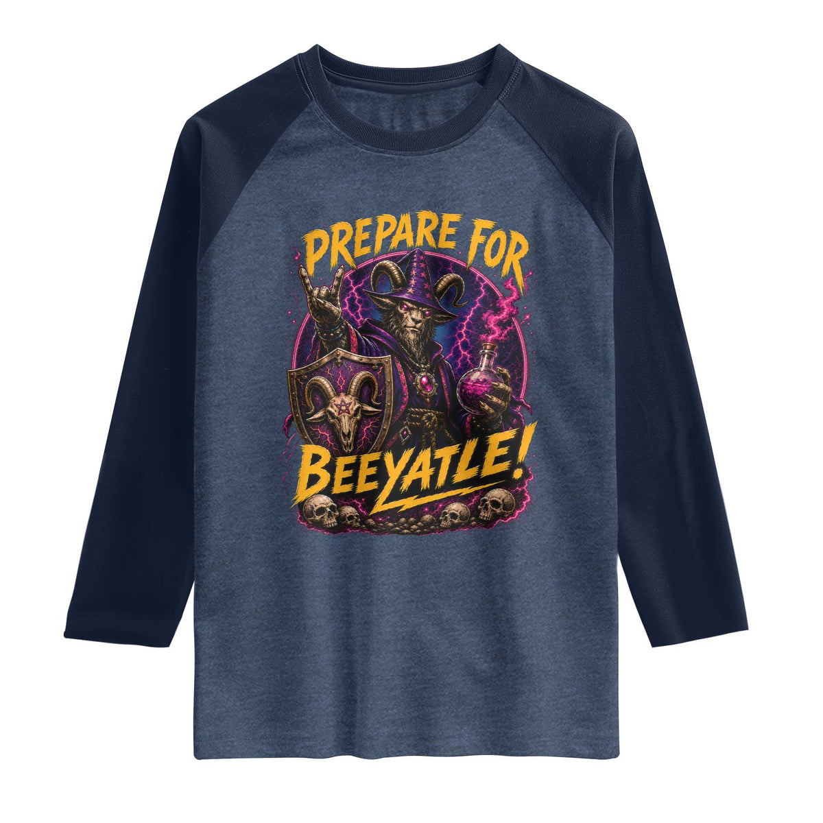 Prepare For Beeyatle Raglan Shirt Funny Goat Wizard LitRPG Lover