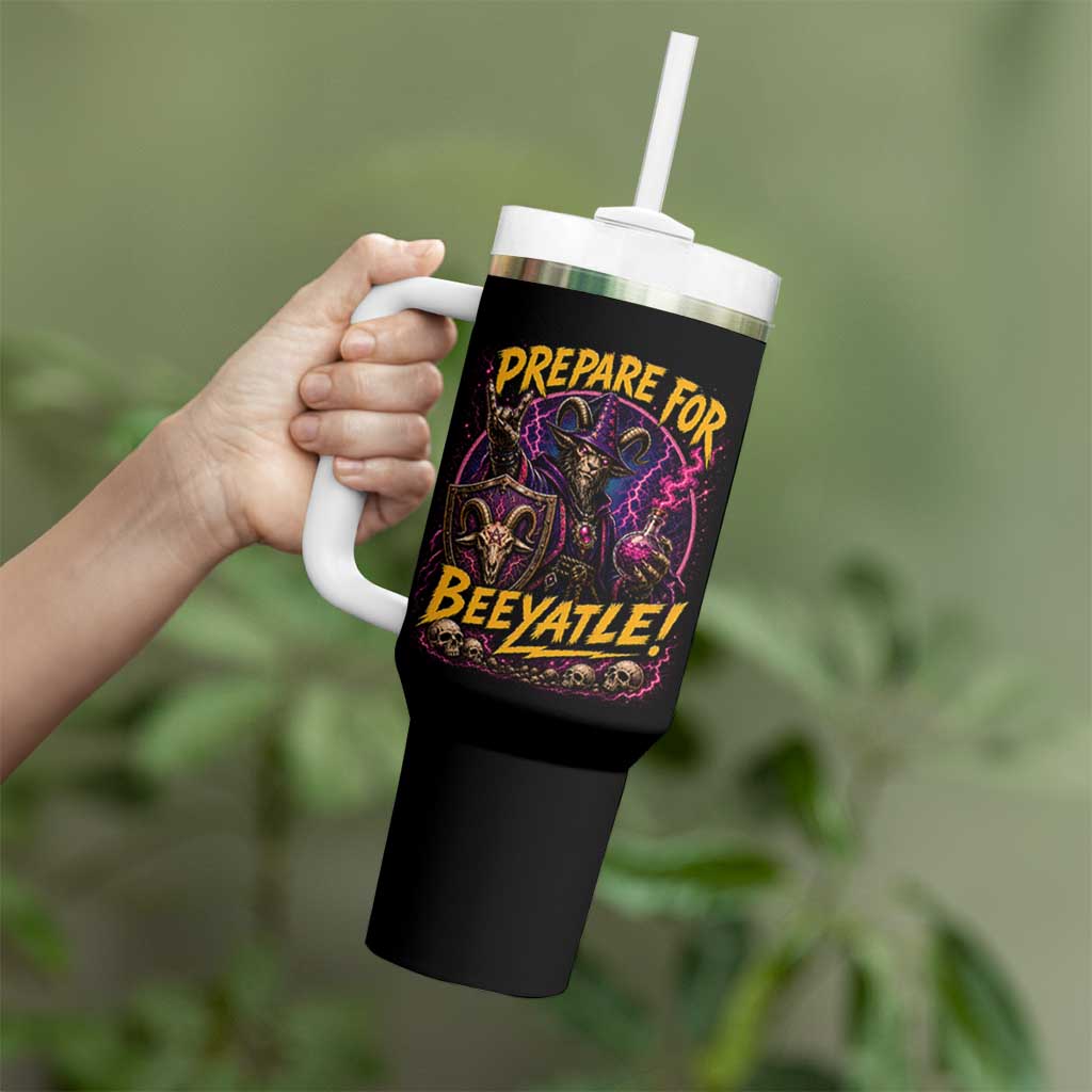 Prepare For Beeyatle Tumbler With Handle Funny Goat Wizard LitRPG Lover