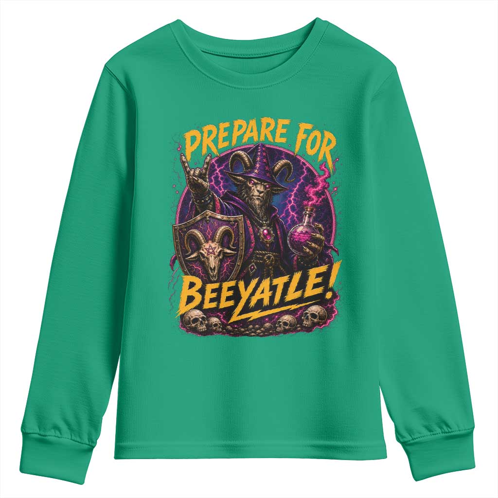 Prepare For Beeyatle Youth Sweatshirt Funny Goat Wizard LitRPG Lover