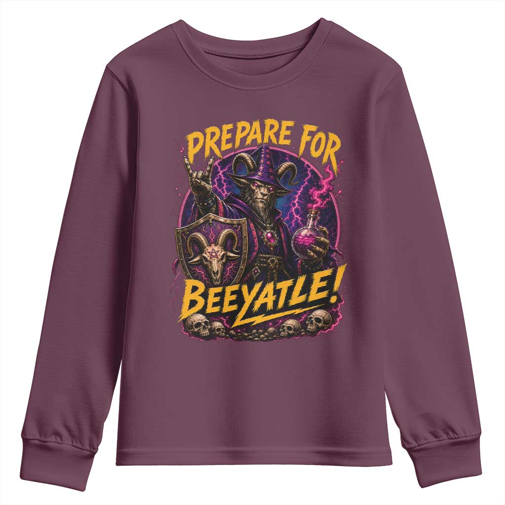 Prepare For Beeyatle Youth Sweatshirt Funny Goat Wizard LitRPG Lover
