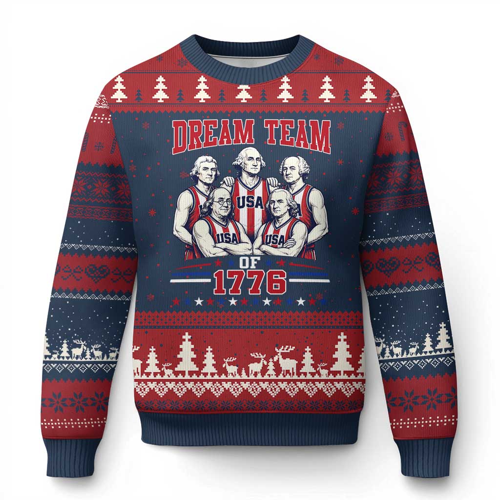 Dream Team of 1776 Funny Basketball 4th of July Founding Fathers Ugly Christmas Sweater