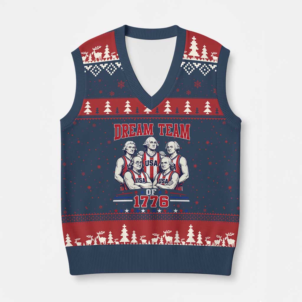 Dream Team of 1776 Funny Basketball 4th of July Founding Fathers V-Neck Knit Sweater Vest