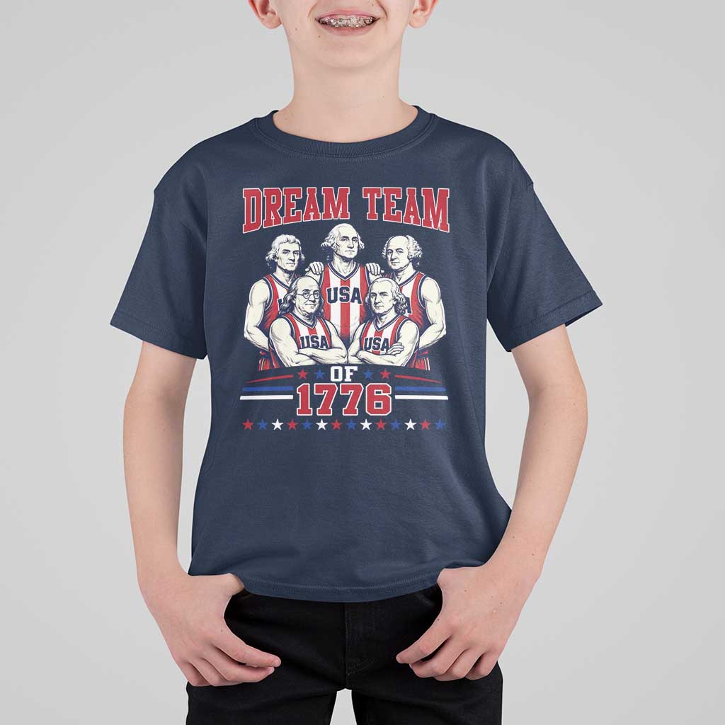 Dream Team of 1776 Funny Basketball 4th of July Founding Fathers T Shirt For Kid