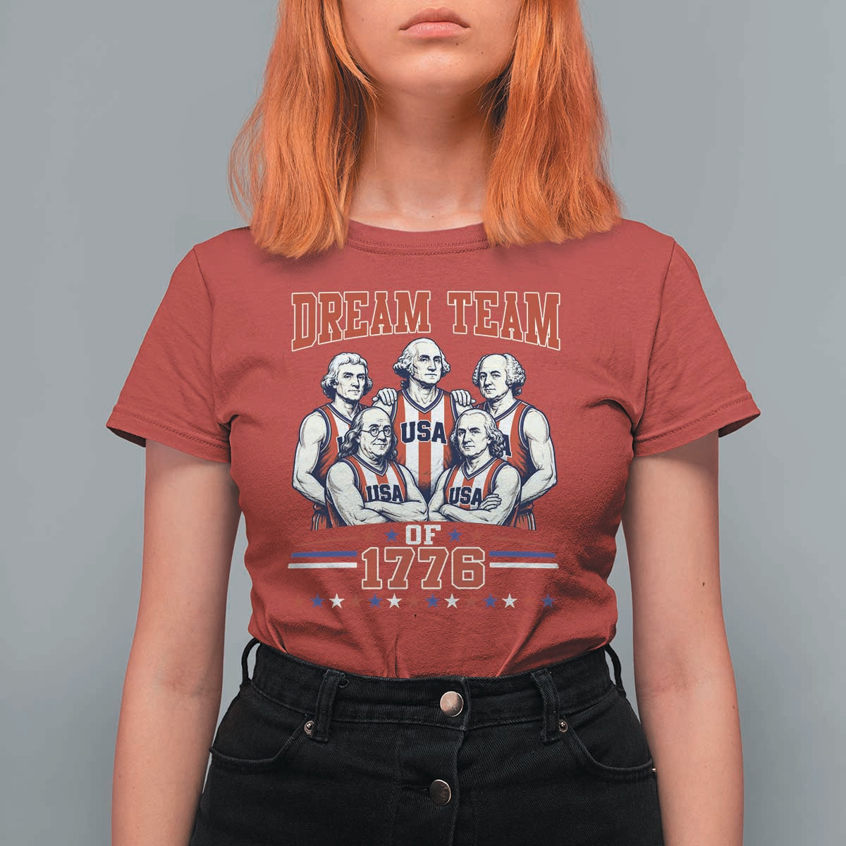 Dream Team of 1776 Funny Basketball 4th of July Founding Fathers T Shirt For Women