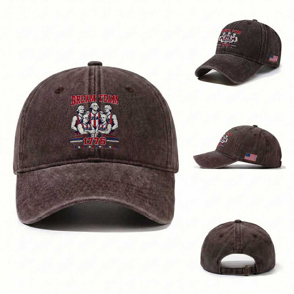 Dream Team of 1776 Funny Basketball 4th of July Founding Fathers Washed Cotton Baseball Cap