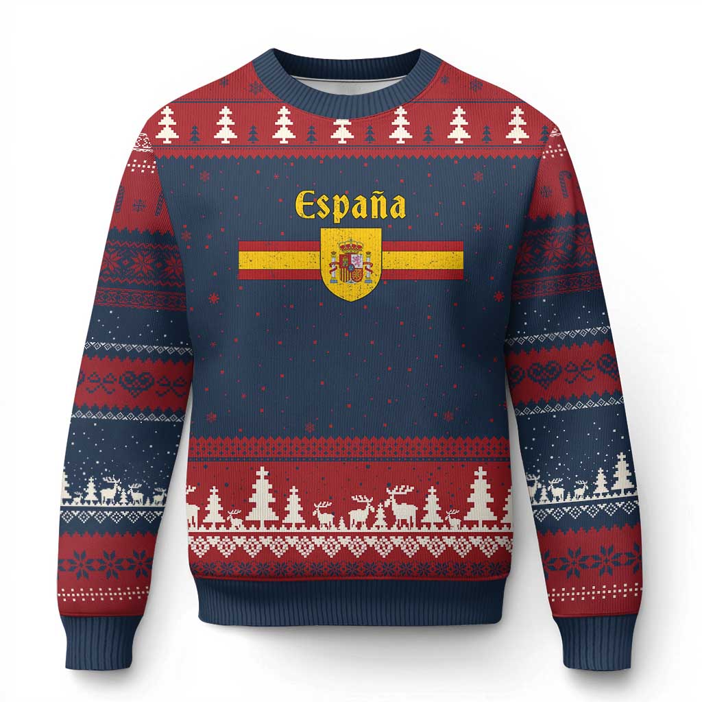 Espana Escudo Retro Spain Coat of Arms and Flag Español Ugly Christmas Sweater