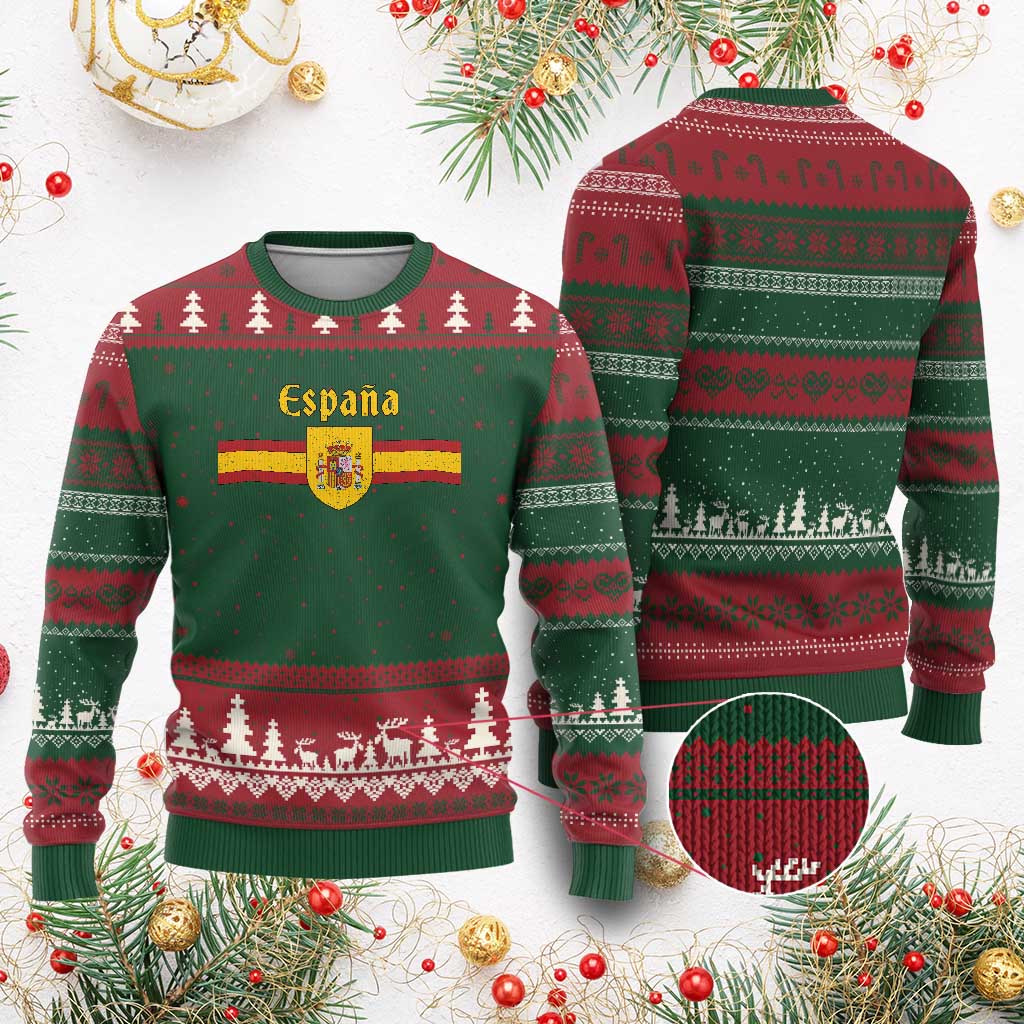 Espana Escudo Retro Spain Coat of Arms and Flag Español Ugly Christmas Sweater