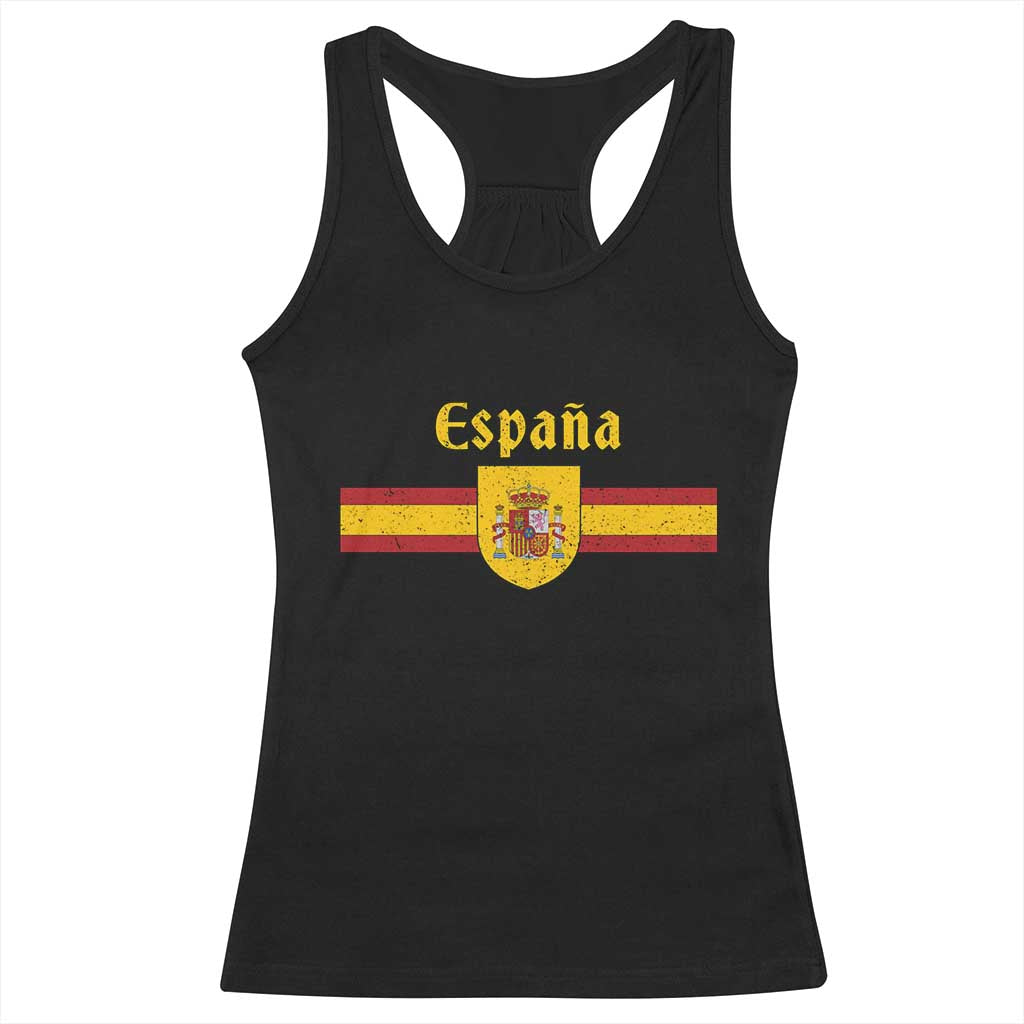 Espana Escudo Retro Spain Coat of Arms and Flag Español Racerback Tank Top