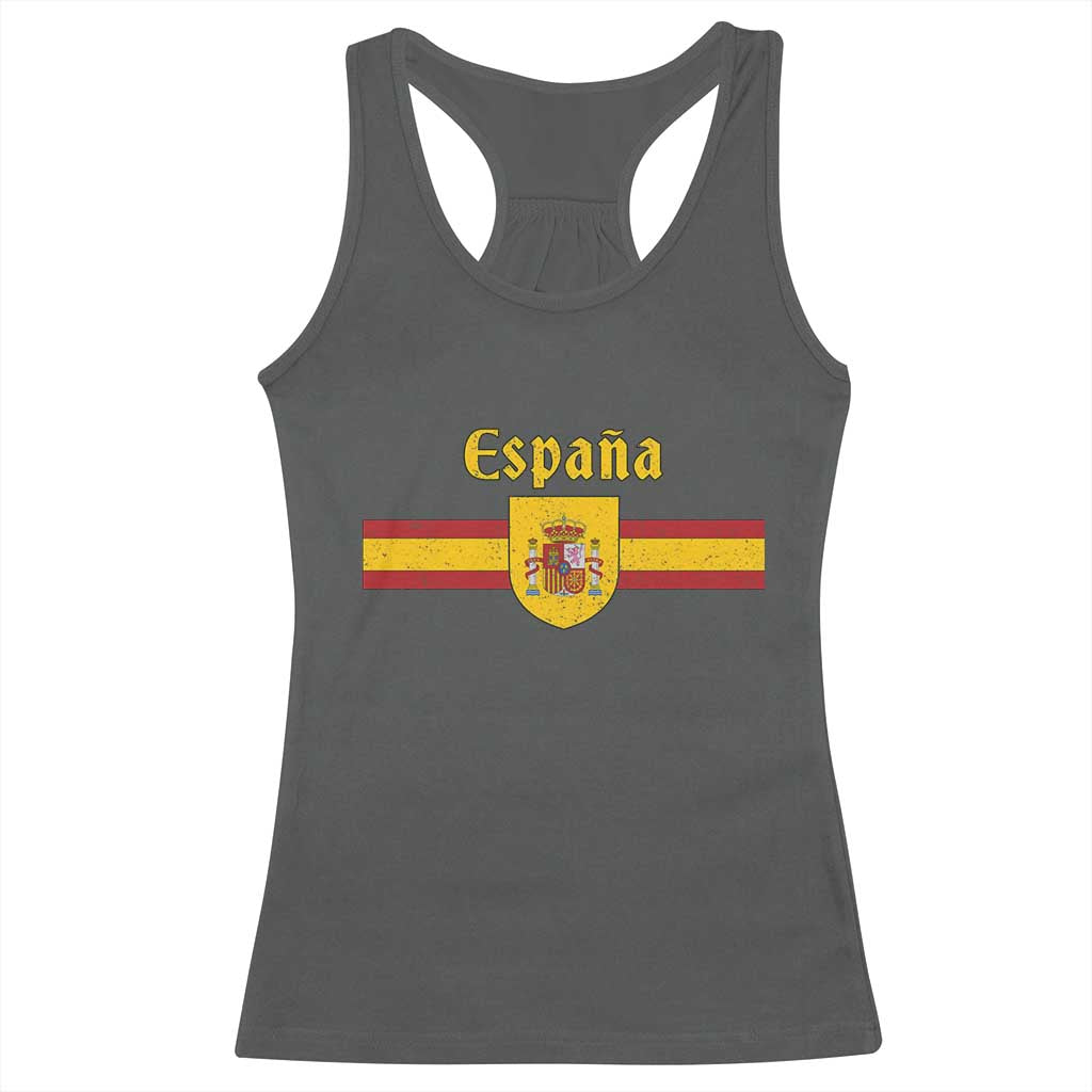 Espana Escudo Retro Spain Coat of Arms and Flag Español Racerback Tank Top
