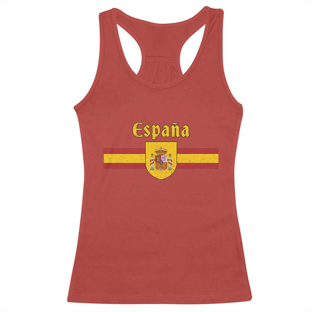 Espana Escudo Retro Spain Coat of Arms and Flag Español Racerback Tank Top