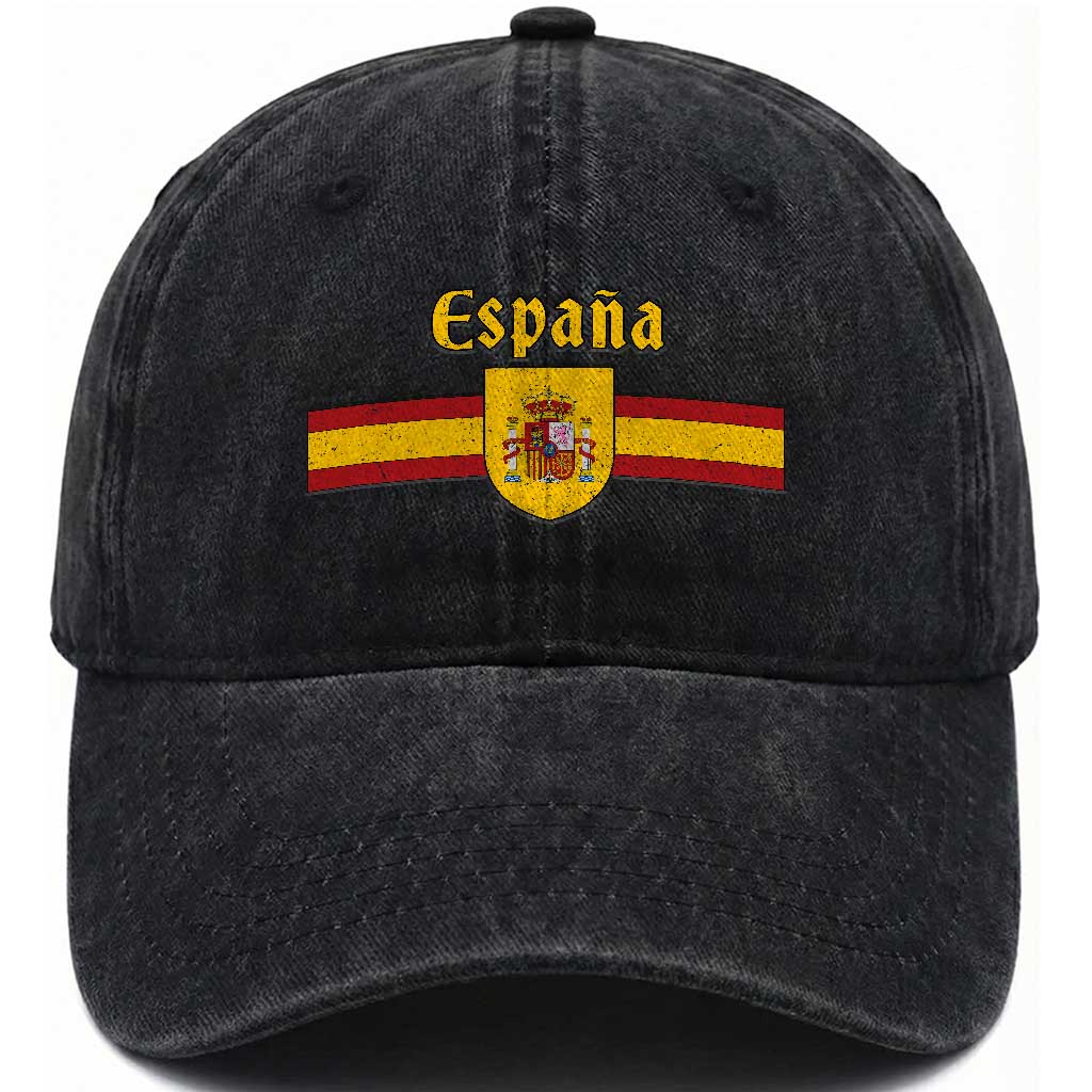 Espana Escudo Retro Spain Coat of Arms and Flag Español Washed Cotton Baseball Cap