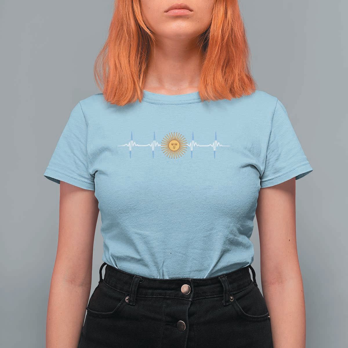 Argentina Sun of May Heartbeat ECG Pulse Argentine Pride T Shirt For Women