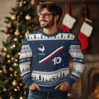 France Football Coq Ugly Christmas Sweater French Flag Stripes Number 10 Athletic Soccer National Pride