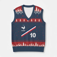 France Football Coq V-Neck Knit Sweater Vest French Flag Stripes Number 10 Athletic Soccer National Pride