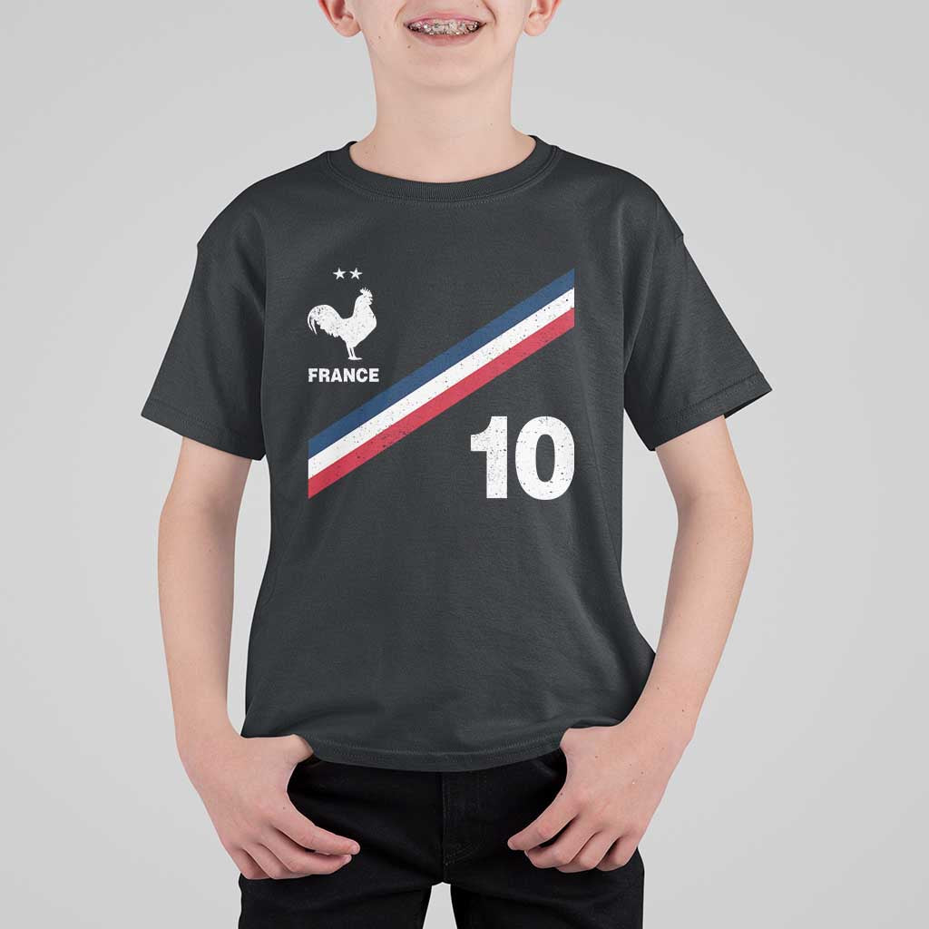 France Football Coq T Shirt For Kid French Flag Stripes Number 10 Athletic Soccer National Pride