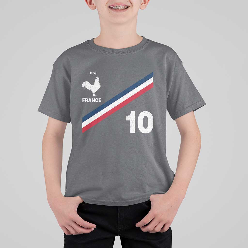 France Football Coq T Shirt For Kid French Flag Stripes Number 10 Athletic Soccer National Pride