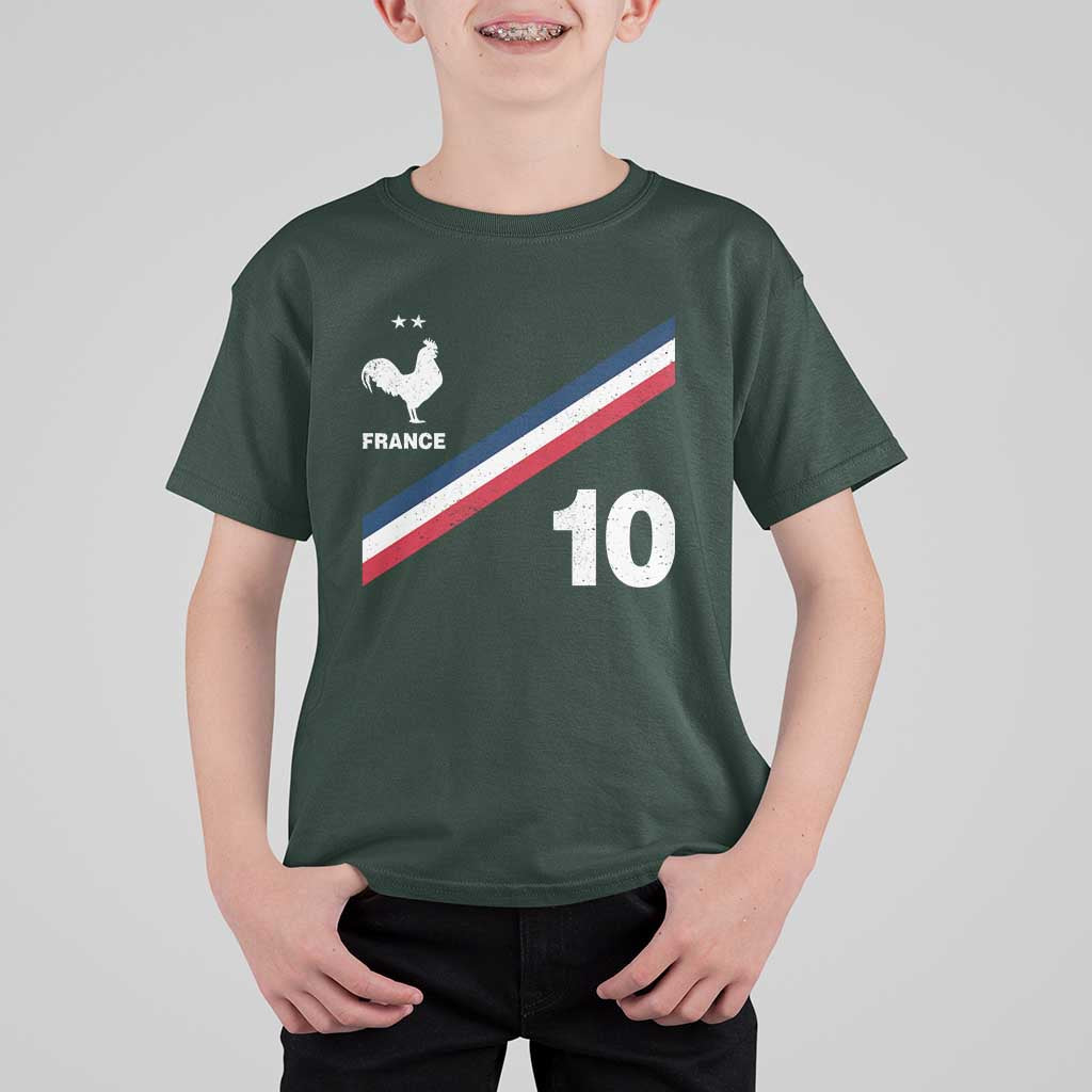 France Football Coq T Shirt For Kid French Flag Stripes Number 10 Athletic Soccer National Pride