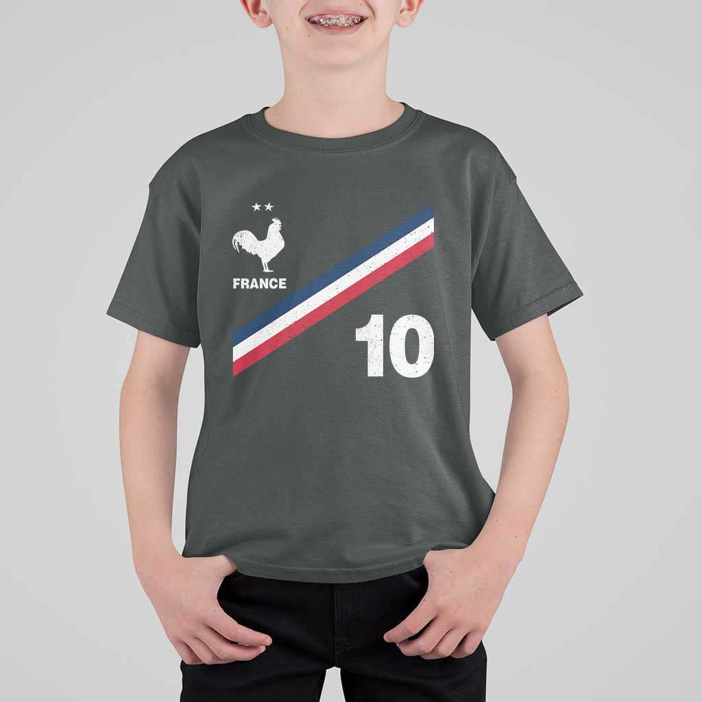 France Football Coq T Shirt For Kid French Flag Stripes Number 10 Athletic Soccer National Pride