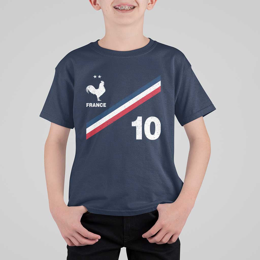 France Football Coq T Shirt For Kid French Flag Stripes Number 10 Athletic Soccer National Pride