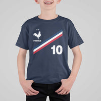France Football Coq T Shirt For Kid French Flag Stripes Number 10 Athletic Soccer National Pride