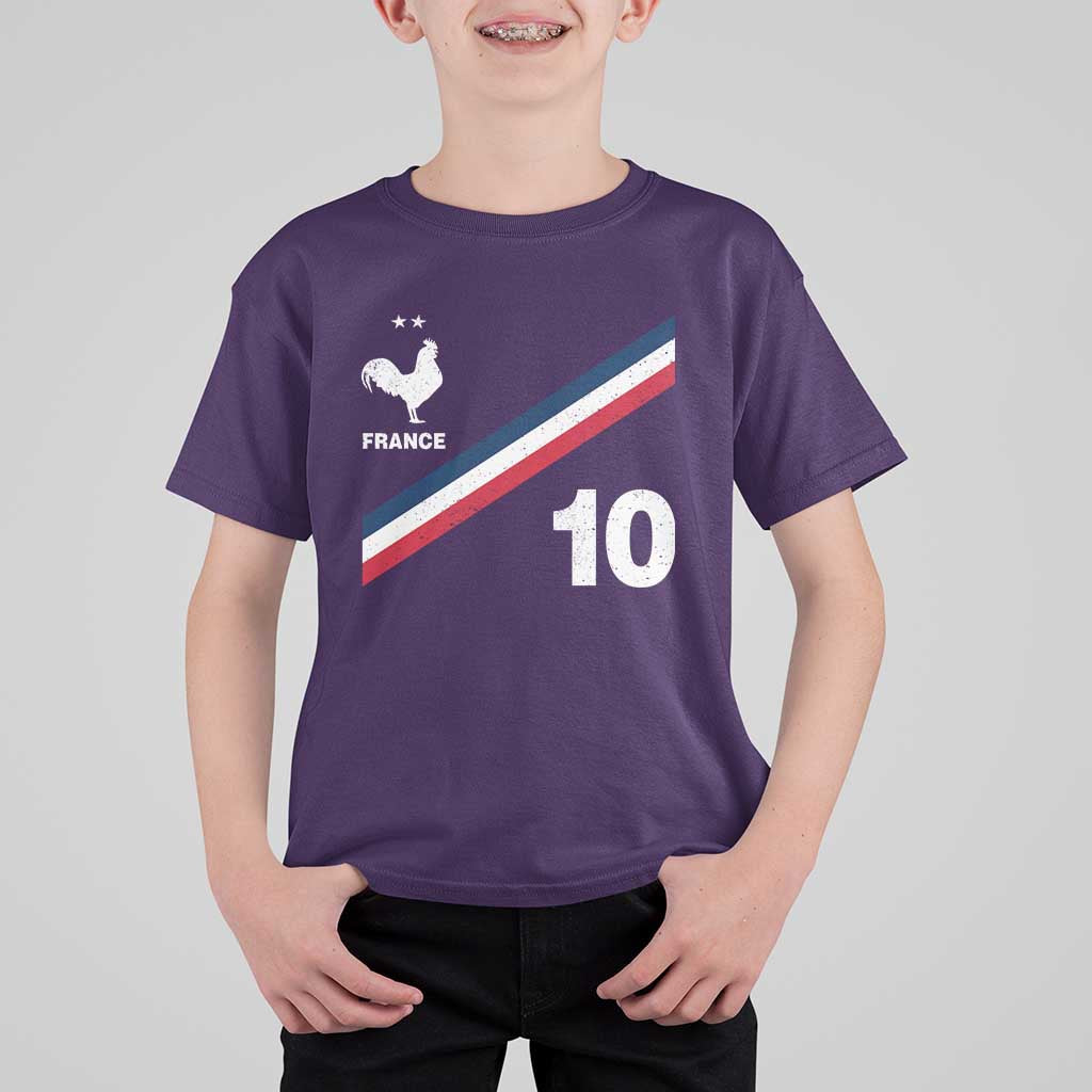 France Football Coq T Shirt For Kid French Flag Stripes Number 10 Athletic Soccer National Pride
