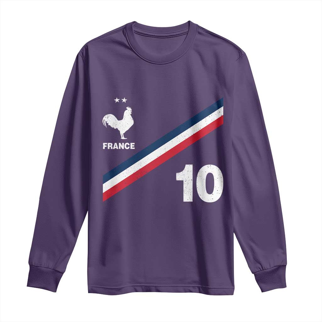 France Football Coq Long Sleeve Shirt French Flag Stripes Number 10 Athletic Soccer National Pride