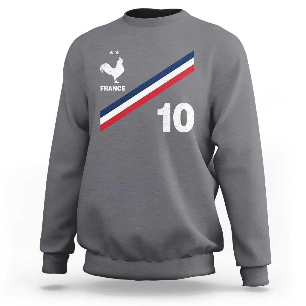 France Football Coq Sweatshirt French Flag Stripes Number 10 Athletic Soccer National Pride