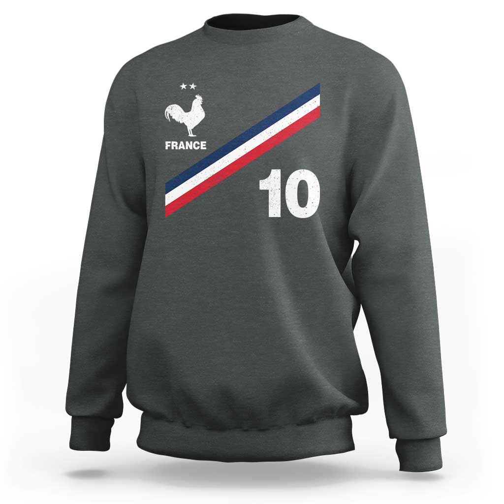 France Football Coq Sweatshirt French Flag Stripes Number 10 Athletic Soccer National Pride