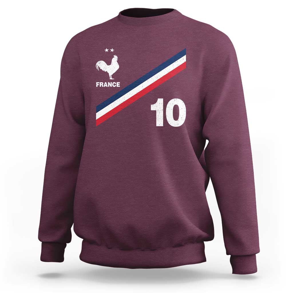 France Football Coq Sweatshirt French Flag Stripes Number 10 Athletic Soccer National Pride