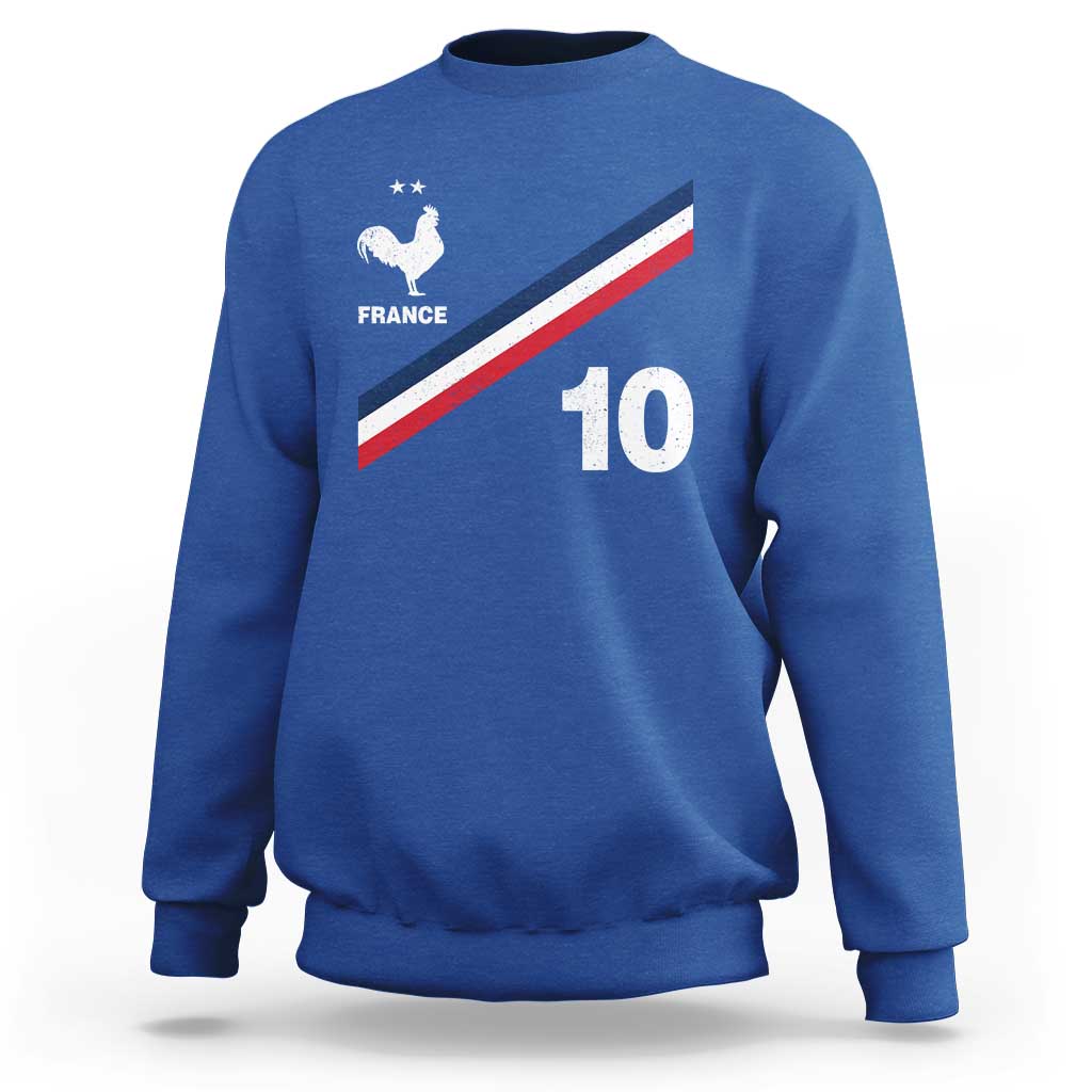 France Football Coq Sweatshirt French Flag Stripes Number 10 Athletic Soccer National Pride