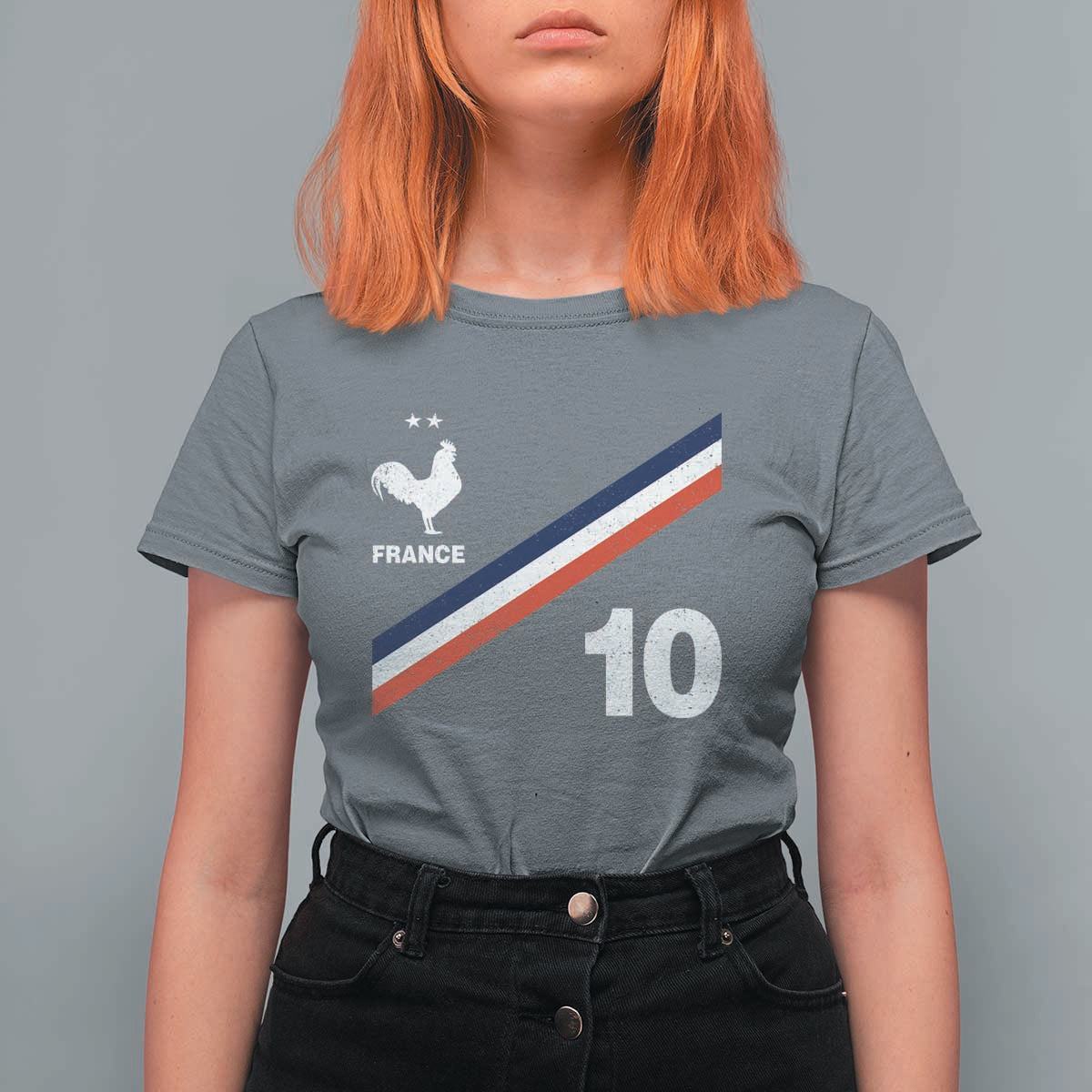 France Football Coq T Shirt For Women French Flag Stripes Number 10 Athletic Soccer National Pride