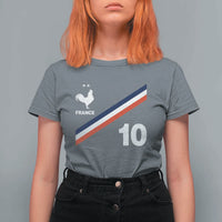 France Football Coq T Shirt For Women French Flag Stripes Number 10 Athletic Soccer National Pride