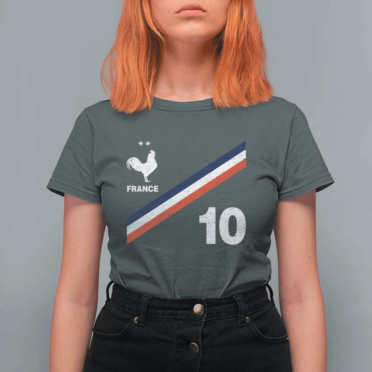 France Football Coq T Shirt For Women French Flag Stripes Number 10 Athletic Soccer National Pride