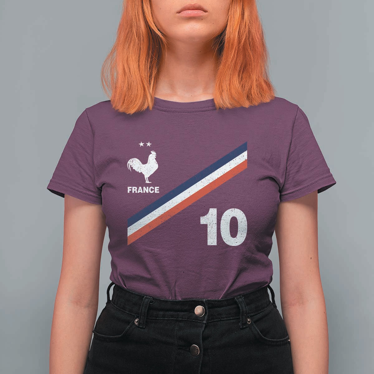 France Football Coq T Shirt For Women French Flag Stripes Number 10 Athletic Soccer National Pride