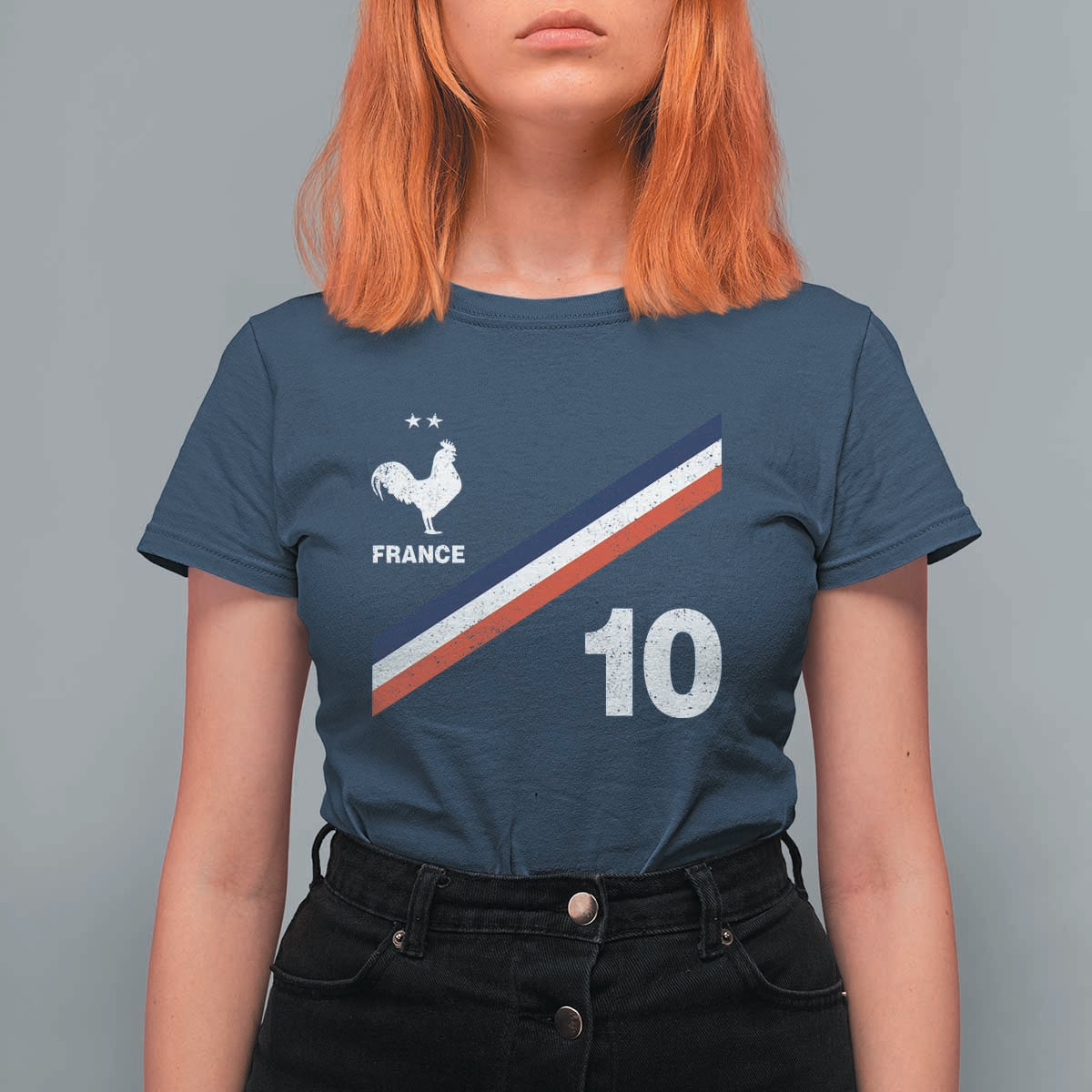 France Football Coq T Shirt For Women French Flag Stripes Number 10 Athletic Soccer National Pride