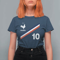 France Football Coq T Shirt For Women French Flag Stripes Number 10 Athletic Soccer National Pride