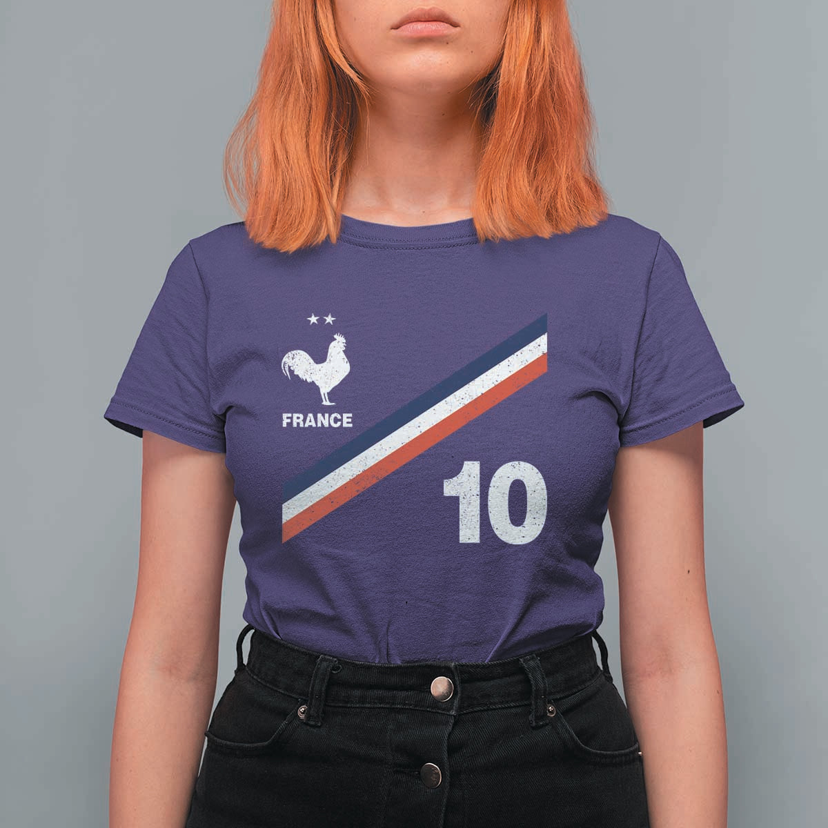 France Football Coq T Shirt For Women French Flag Stripes Number 10 Athletic Soccer National Pride