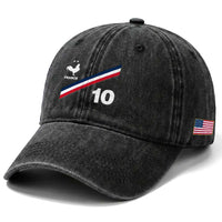 France Football Coq Washed Cotton Baseball Cap French Flag Stripes Number 10 Athletic Soccer National Pride