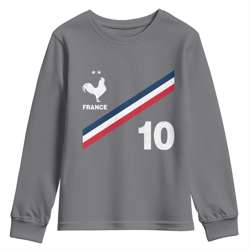 France Football Coq Youth Sweatshirt French Flag Stripes Number 10 Athletic Soccer National Pride