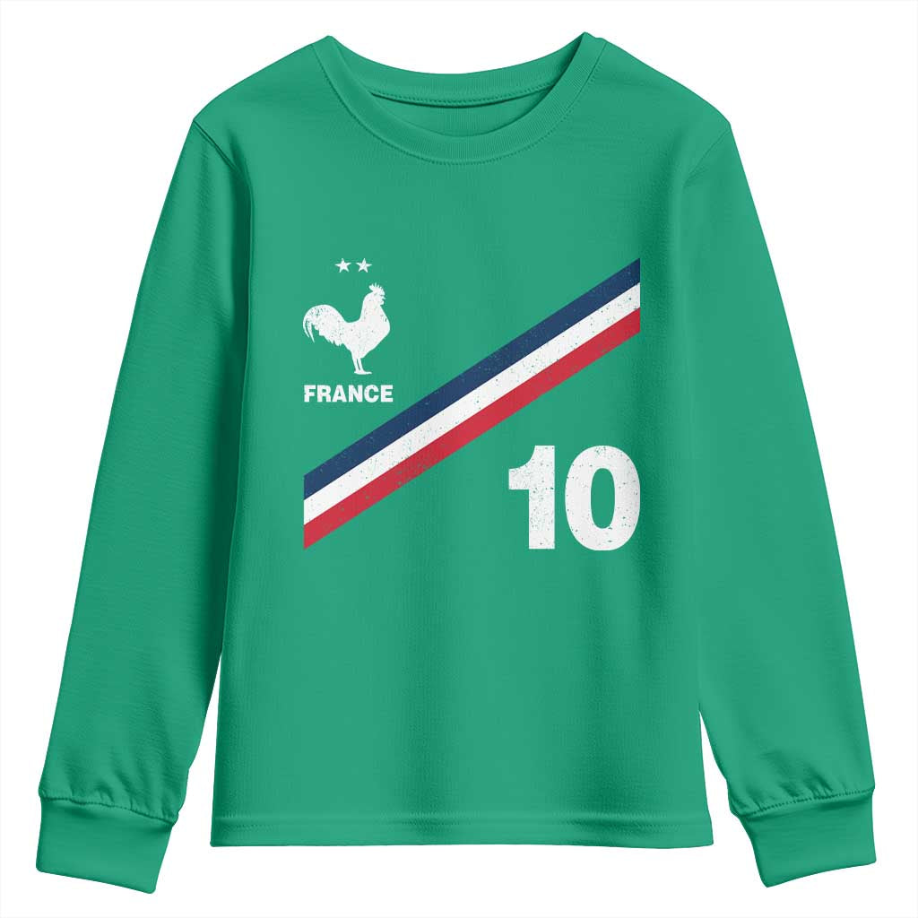 France Football Coq Youth Sweatshirt French Flag Stripes Number 10 Athletic Soccer National Pride