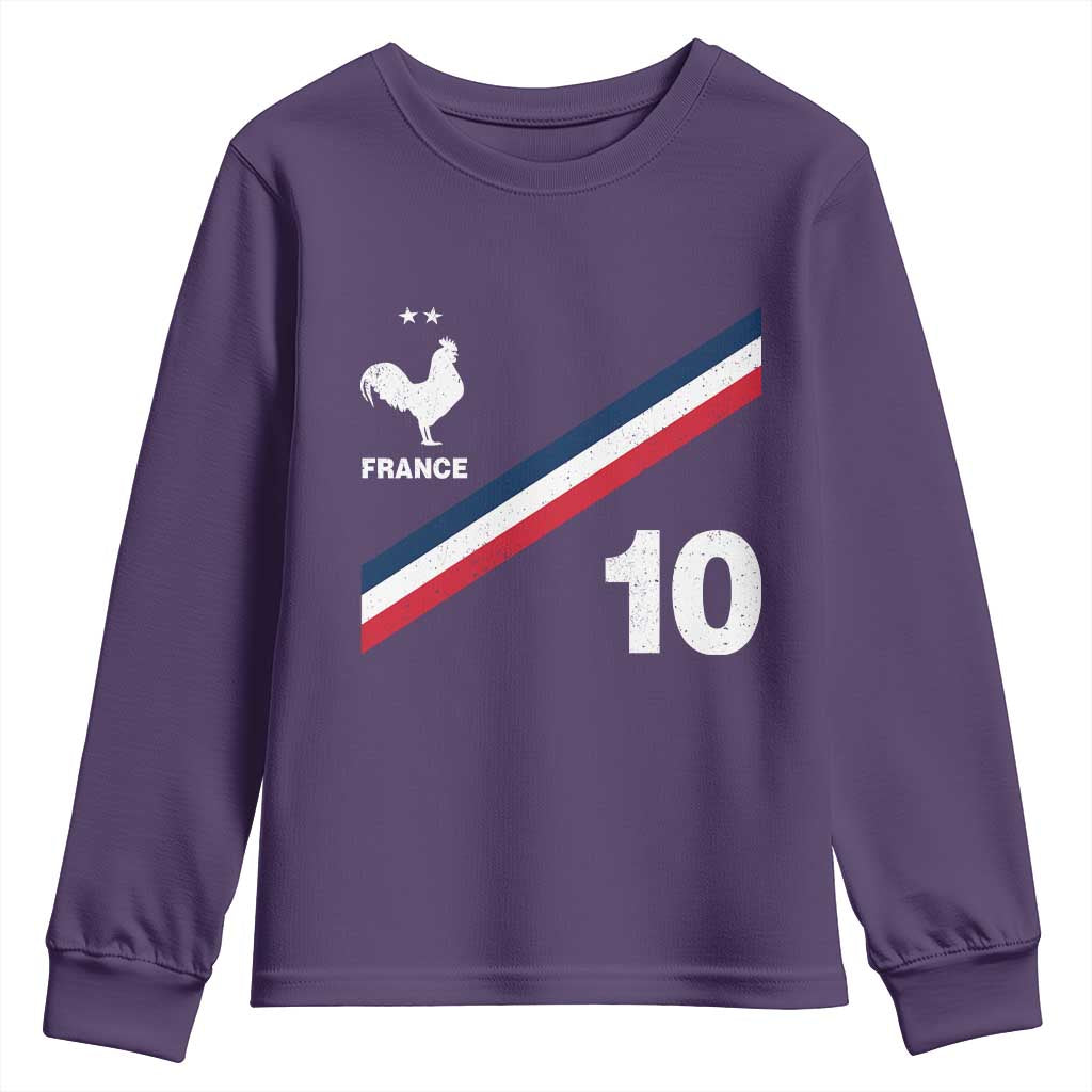 France Football Coq Youth Sweatshirt French Flag Stripes Number 10 Athletic Soccer National Pride