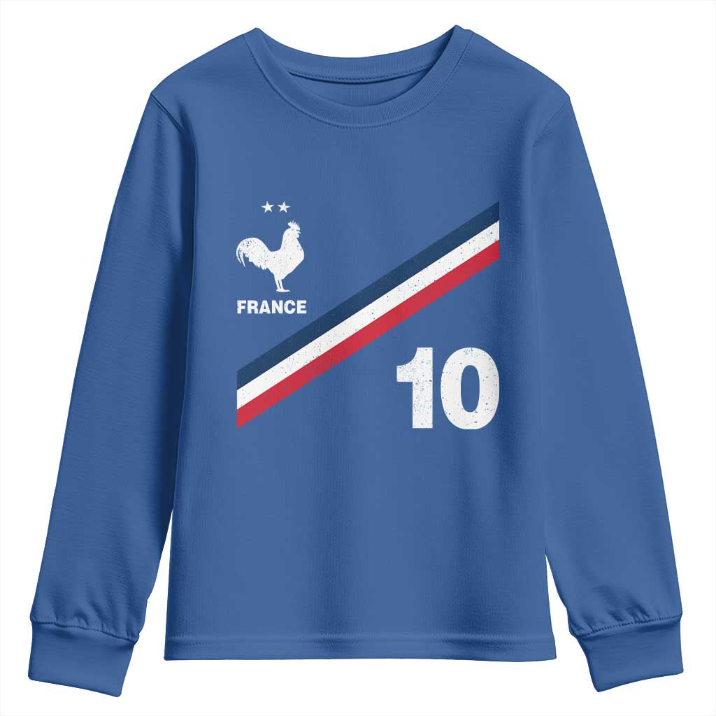 France Football Coq Youth Sweatshirt French Flag Stripes Number 10 Athletic Soccer National Pride