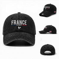 France Gallic Rooster Sports Throwback Design Vintage French Flag Washed Cotton Baseball Cap