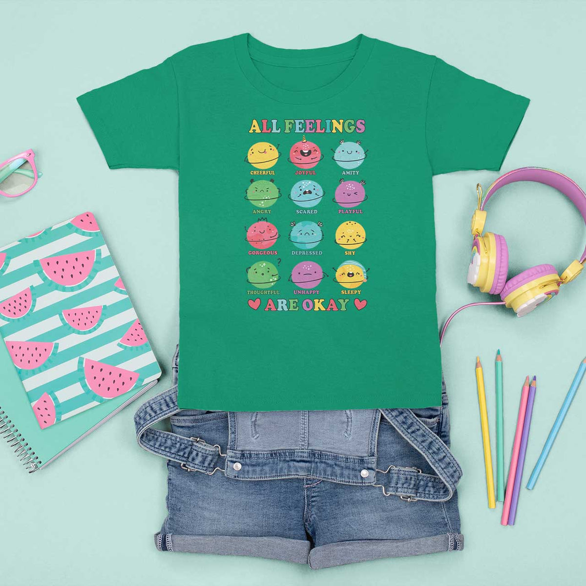 All Feelings Are Okay T Shirt For Kid School Teacher Psychologist Counselor Planets Back To School - Wonder Print Shop