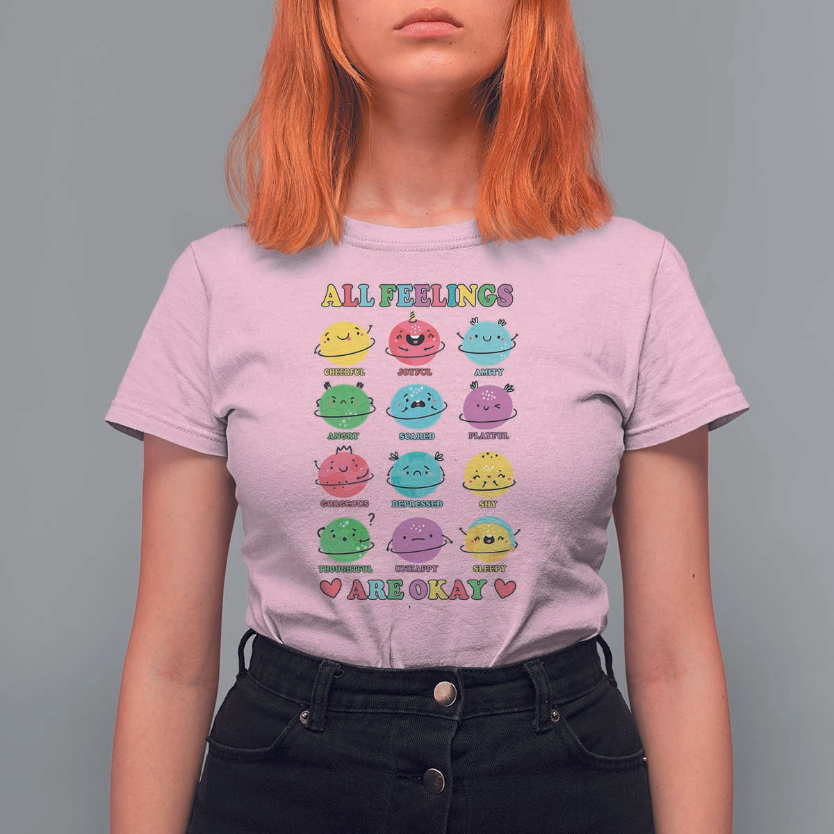 All Feelings Are Okay T Shirt For Women School Teacher Psychologist Counselor Planets Back To School - Wonder Print Shop
