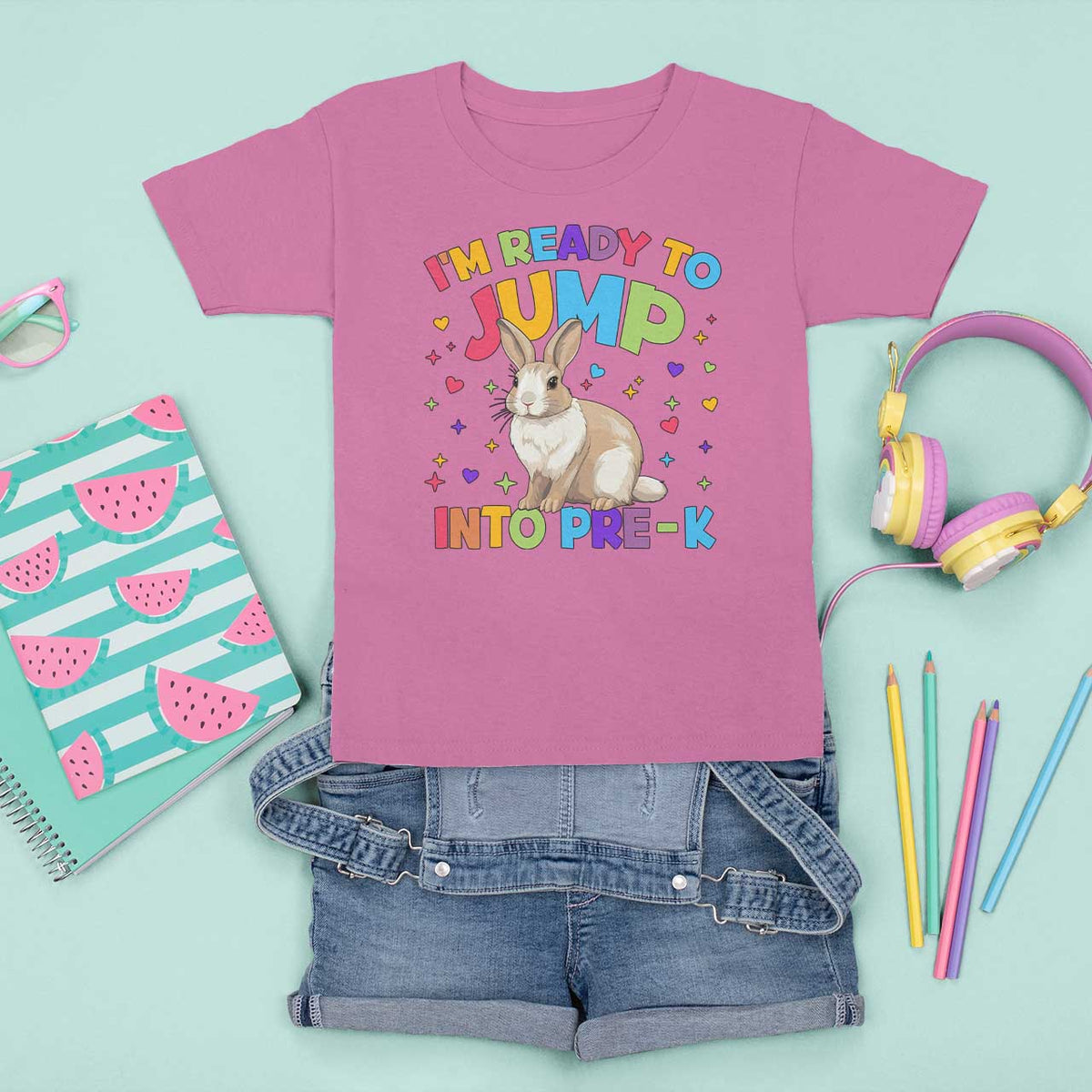 I'm Ready To Jump Into Pre-K T Shirt For Kid Back To School Rabbit Heart - Wonder Print Shop